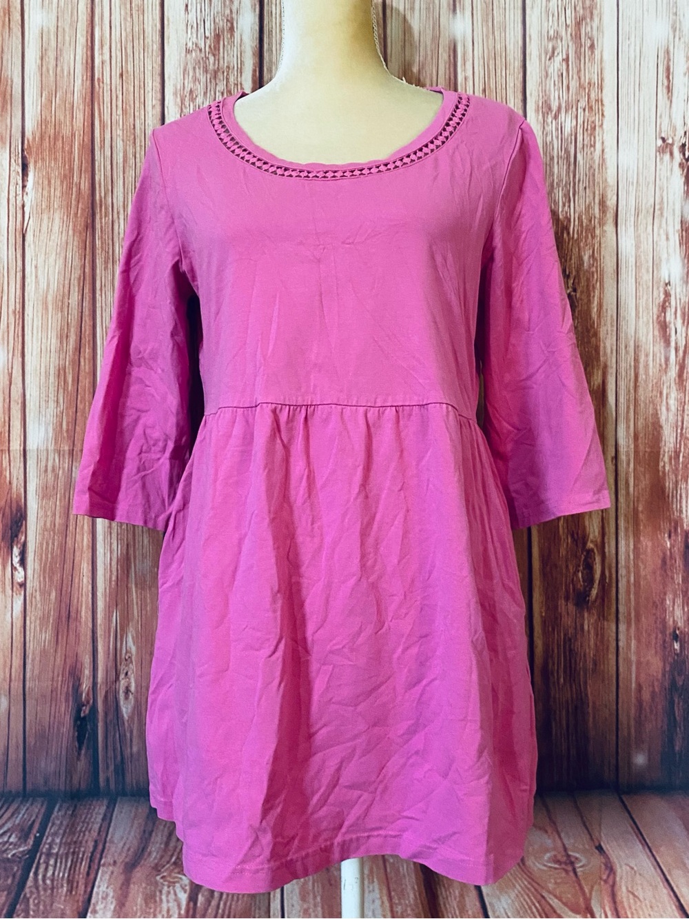 Women’s Medium Blouse Blair Pink 3/4 Sleeves Pockets Scoop Neck Soft Stretch